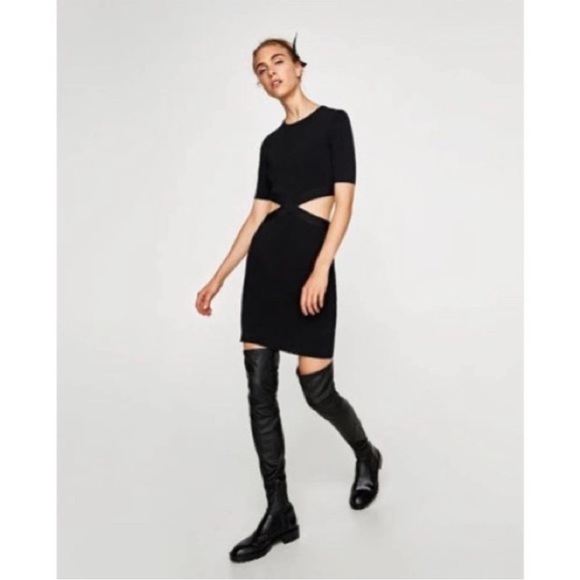Zara Black Side Cut Out Bodycon Mini Dress - Picture 3 of 12